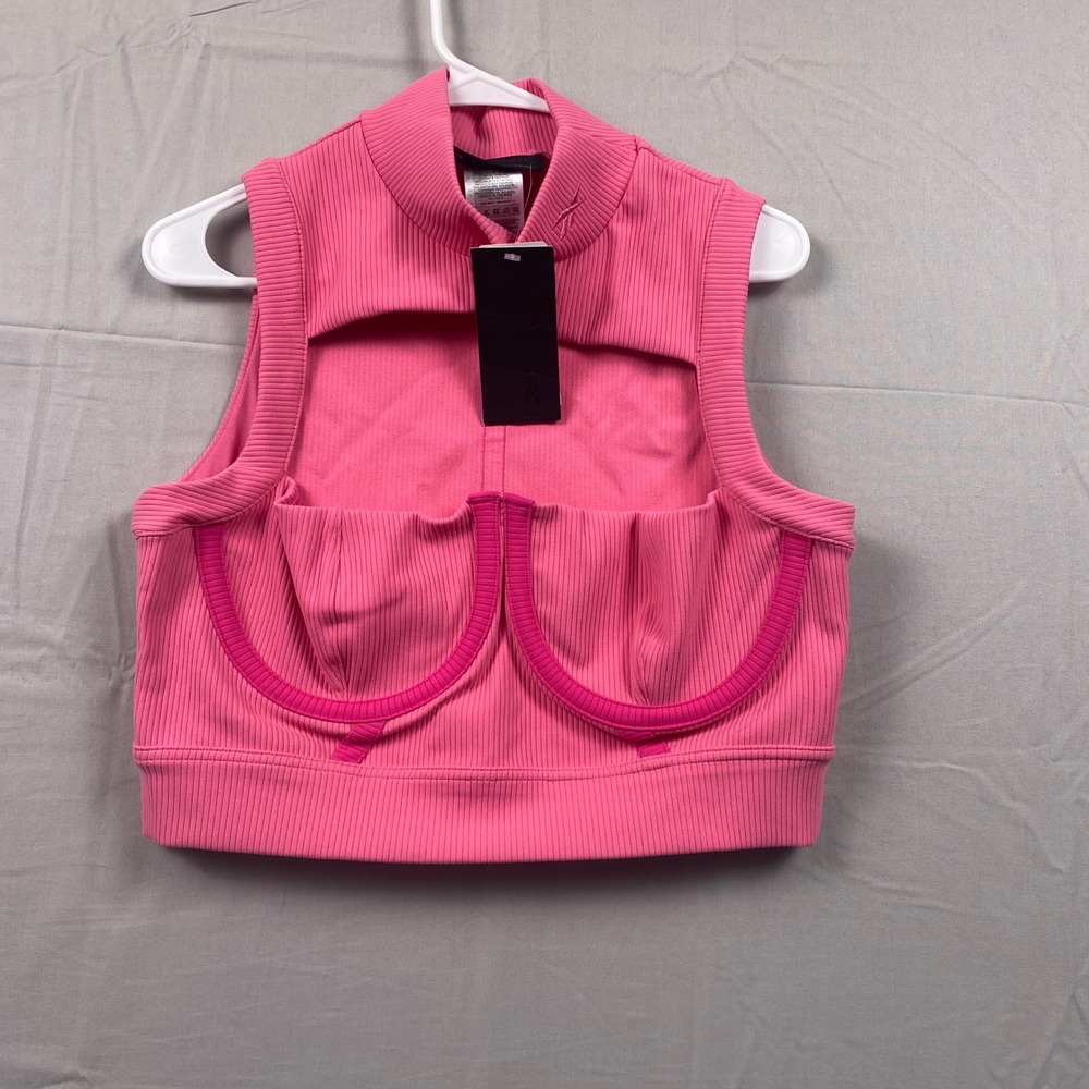 Reebok Cardi B Cardi Crop Women XL Pink Ribbed Cutout Underwire Tank Top NWT
